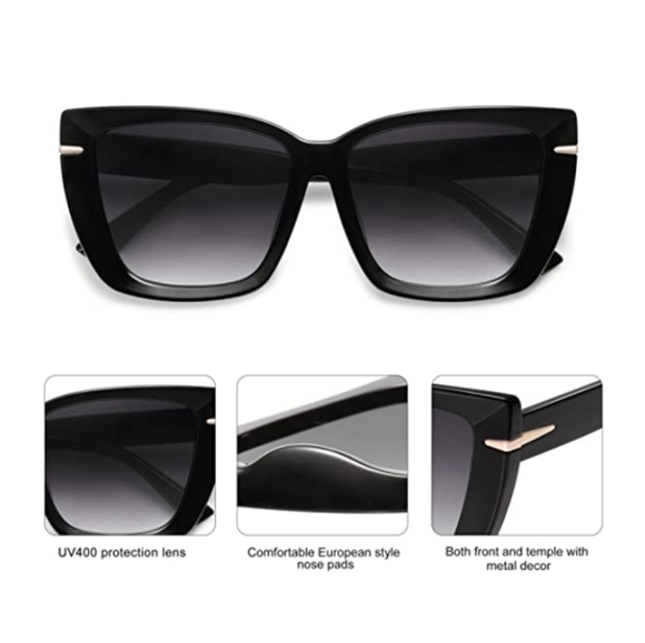 ?Black Oversized Cat Eye Sunglasses Womens Retro Vintage 70s Trendy main image 4